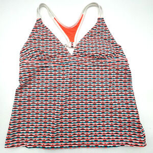 ATHLETA Women Large Coral Orange Waveline Tankini Top Wireless Padded Adjustable